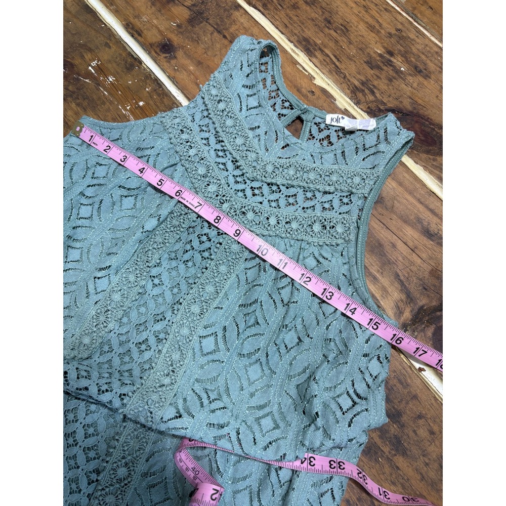 Jolt Sage Green Lace Sleeveless Shift Dress Shimmer Crochet High Neck Small - Picture 4 of 6